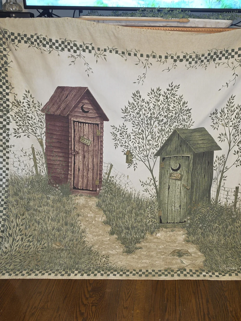 Decorative Farmhouse Outhouse Shower Curtain - Green & Brown